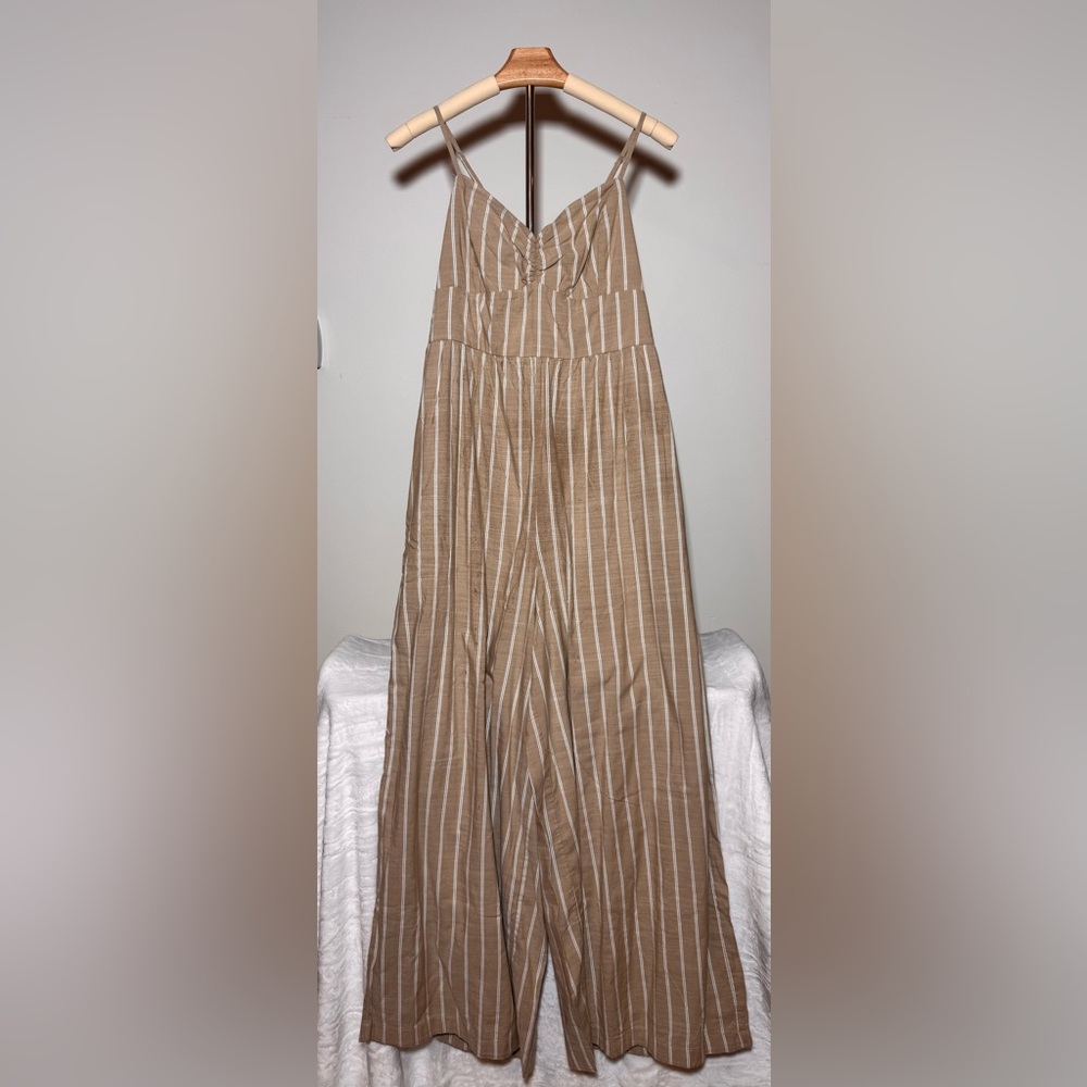 American Eagle Outfitters Tan Striped Jumpsuit